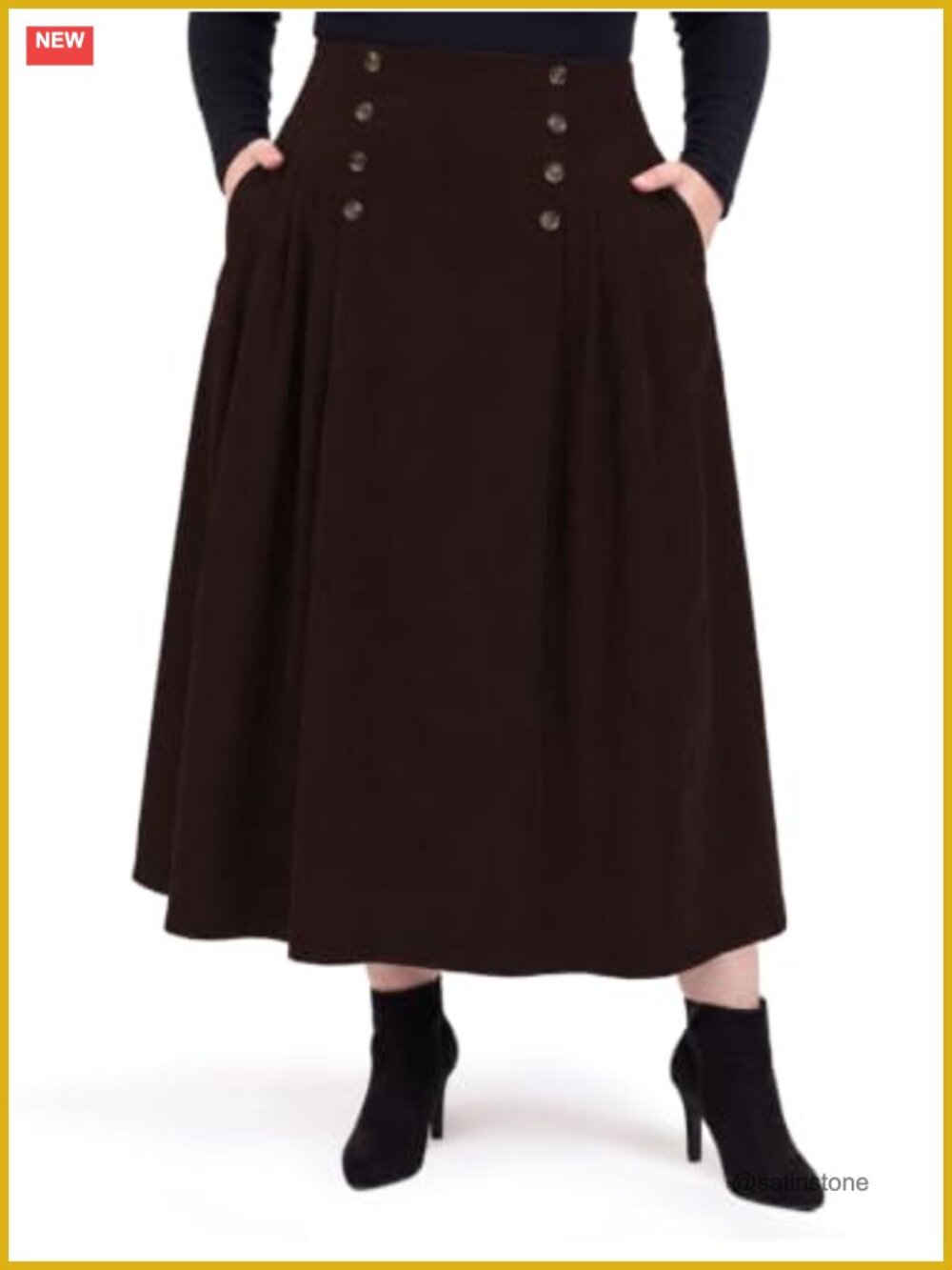 Plus Size Corduroy Maxi Skirt High Waist A-Line with Pockets